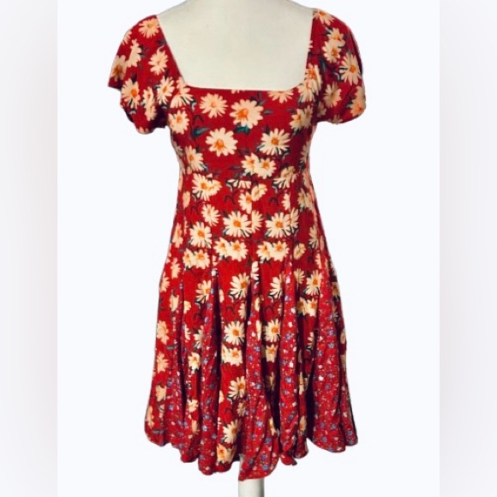 NWT Easel Floral Red Dress Aline New Patchwork Boho Small Vintage Style Blue